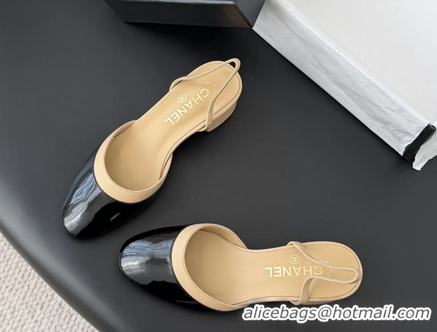 Best Product Chanel Black Beige Patent Leather Slingback Pumps 6051402