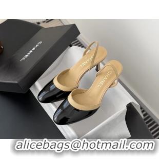 Cheap Price Chanel Black Beige Patent Leather Slingback Pumps 6051403