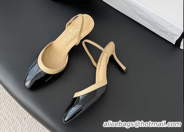 Cheap Price Chanel Black Beige Patent Leather Slingback Pumps 6051403