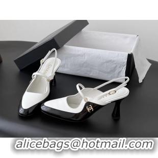 Hot Style Chanel CC Logo Black Patent Leather and White Calfskin High Heeled Mules 6051403