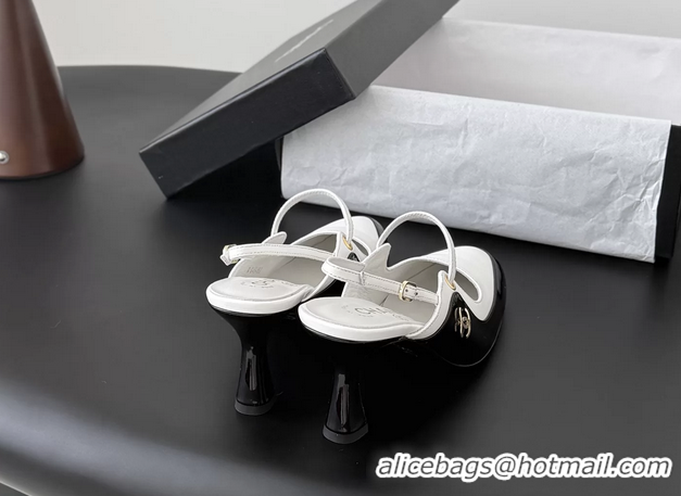 Hot Style Chanel CC Logo Black Patent Leather and White Calfskin High Heeled Mules 6051403