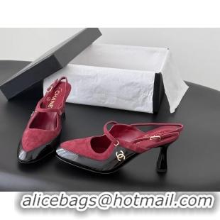 Purchase Chanel CC Logo Black Patent Leather and Red Suede High Heeled Mules 6051404