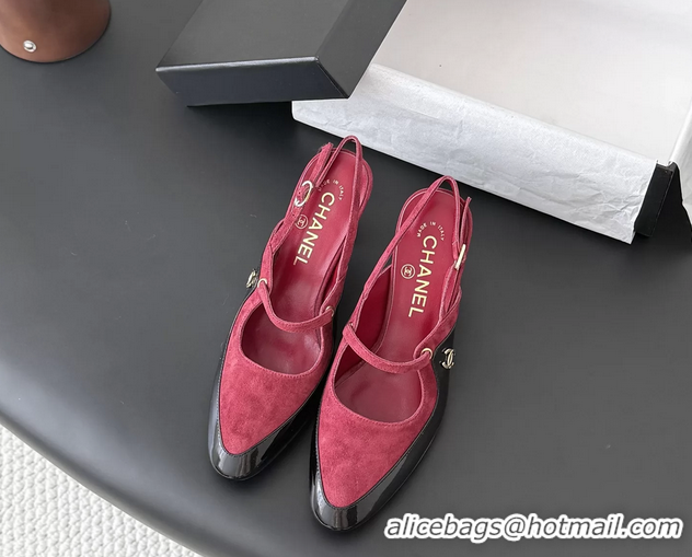 Purchase Chanel CC Logo Black Patent Leather and Red Suede High Heeled Mules 6051404
