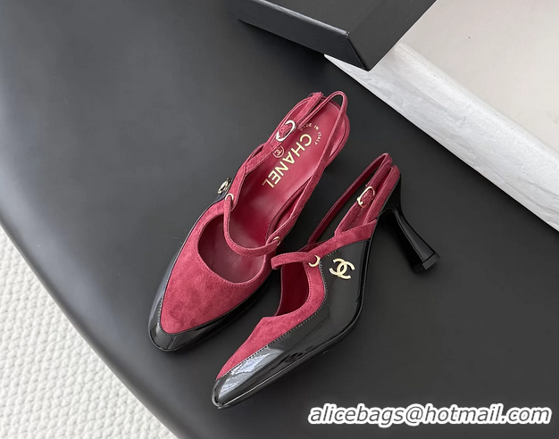 Purchase Chanel CC Logo Black Patent Leather and Red Suede High Heeled Mules 6051404