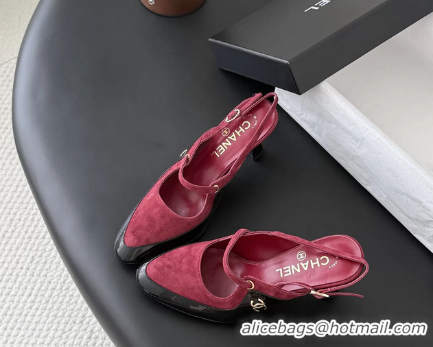 Purchase Chanel CC Logo Black Patent Leather and Red Suede High Heeled Mules 6051404