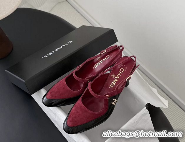 Purchase Chanel CC Logo Black Patent Leather and Red Suede High Heeled Mules 6051404