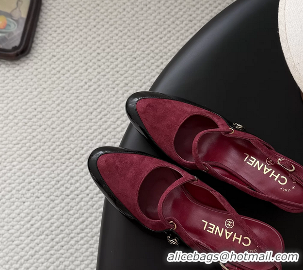 Purchase Chanel CC Logo Black Patent Leather and Red Suede High Heeled Mules 6051404