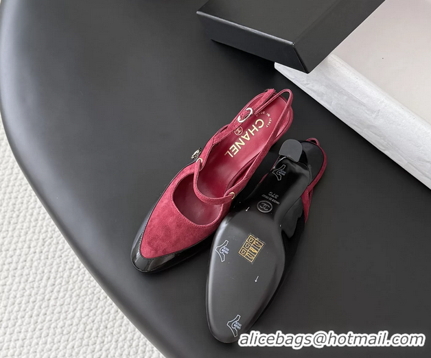 Purchase Chanel CC Logo Black Patent Leather and Red Suede High Heeled Mules 6051404