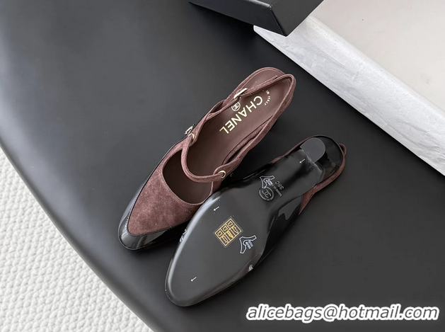 Top Grade Chanel CC Logo Black Patent Leather and Burgundy Suede High Heeled Mules 6051404