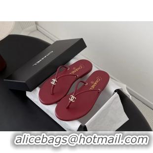Most Popular Chanel CC Logo Red Leather Thong Flats Sandals 6051405