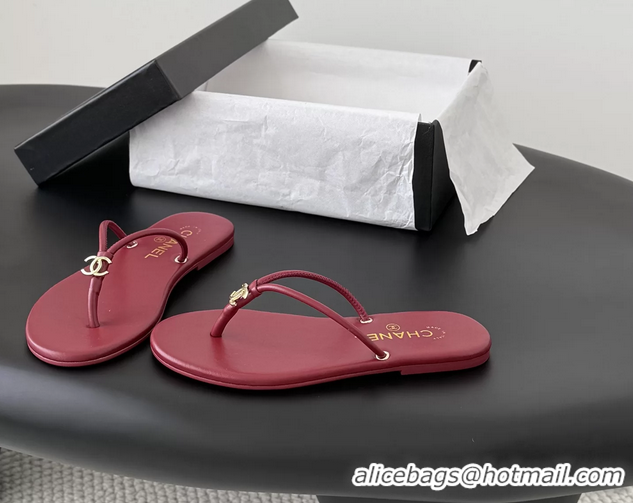 Most Popular Chanel CC Logo Red Leather Thong Flats Sandals 6051405