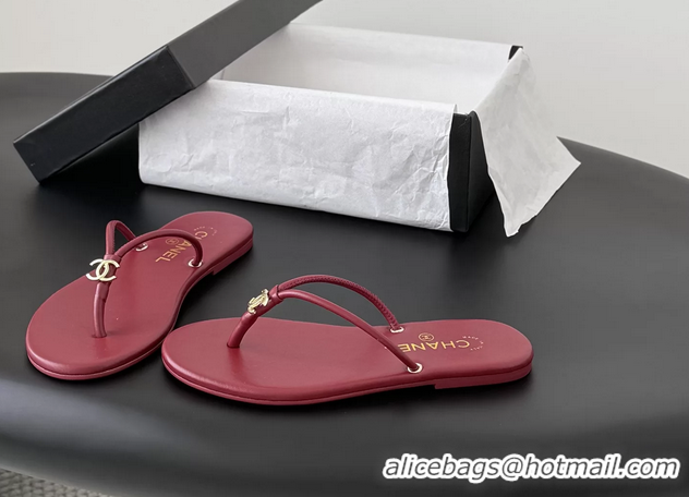 Most Popular Chanel CC Logo Red Leather Thong Flats Sandals 6051405