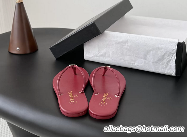 Most Popular Chanel CC Logo Red Leather Thong Flats Sandals 6051405