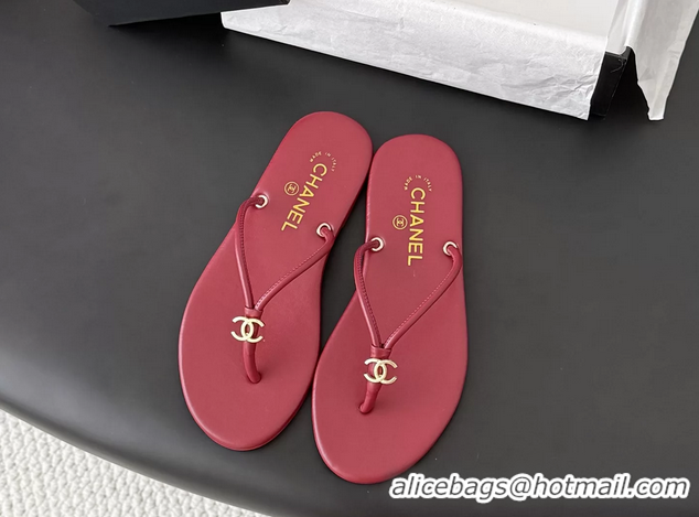 Most Popular Chanel CC Logo Red Leather Thong Flats Sandals 6051405