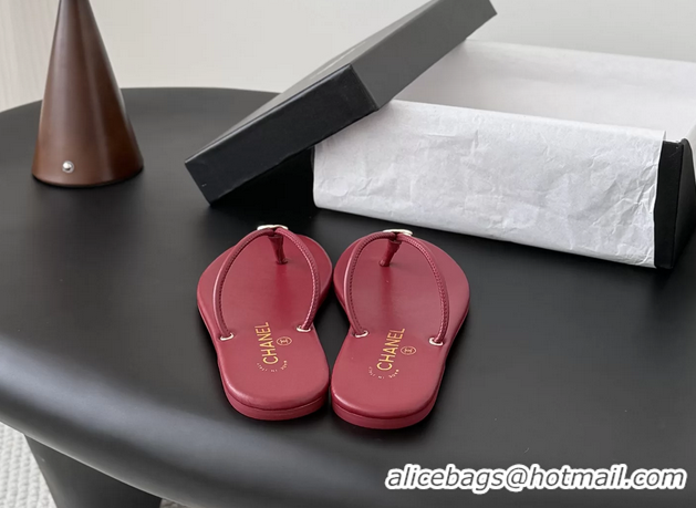 Most Popular Chanel CC Logo Red Leather Thong Flats Sandals 6051405