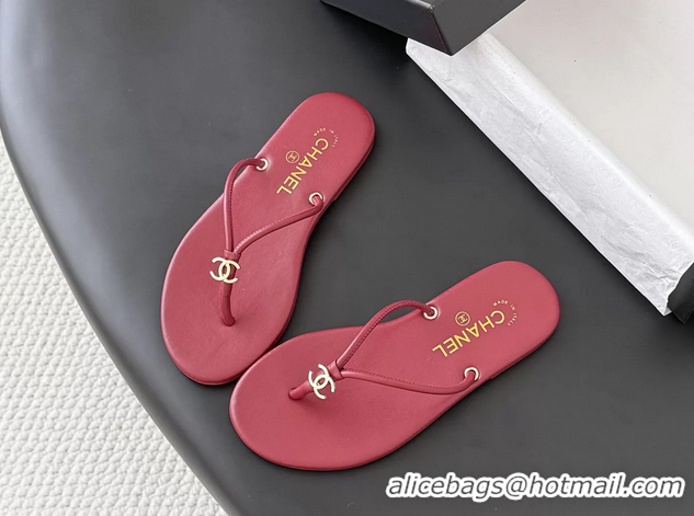 Most Popular Chanel CC Logo Red Leather Thong Flats Sandals 6051405