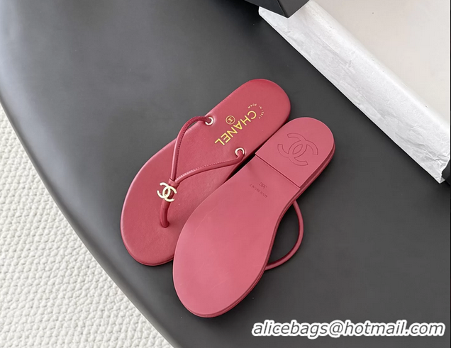 Most Popular Chanel CC Logo Red Leather Thong Flats Sandals 6051405