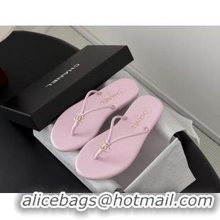 Best Price Chanel CC Logo Pink Leather Thong Flats Sandals 6051405