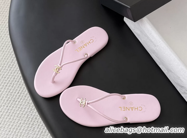 Best Price Chanel CC Logo Pink Leather Thong Flats Sandals 6051405