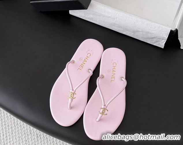 Best Price Chanel CC Logo Pink Leather Thong Flats Sandals 6051405