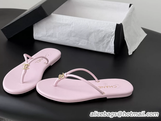 Best Price Chanel CC Logo Pink Leather Thong Flats Sandals 6051405