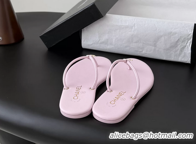 Best Price Chanel CC Logo Pink Leather Thong Flats Sandals 6051405