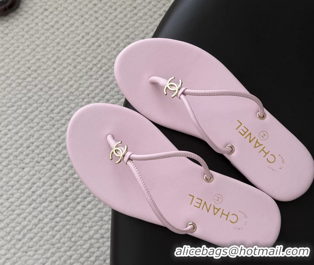 Best Price Chanel CC Logo Pink Leather Thong Flats Sandals 6051405