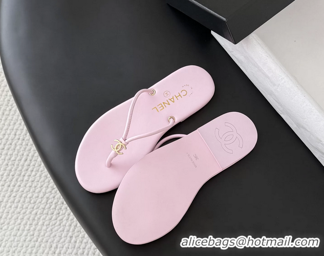 Best Price Chanel CC Logo Pink Leather Thong Flats Sandals 6051405