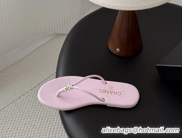 Best Price Chanel CC Logo Pink Leather Thong Flats Sandals 6051405