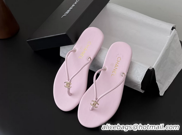 Best Price Chanel CC Logo Pink Leather Thong Flats Sandals 6051405