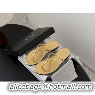 Duplicate Chanel CC Logo Gold Leather Thong Flats Sandals 6051405