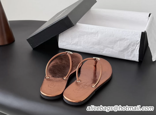Super Quality Chanel CC Logo Brown Leather Thong Flats Sandals 6051405