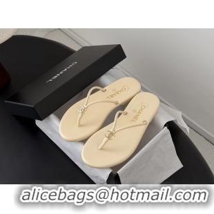 Durable Chanel CC Logo Beige Leather Thong Flats Sandals 6051405