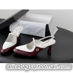 Fashion Chanel CC Logo Red Patent Leather and White Calfskin High Heeled Mules 6051501 