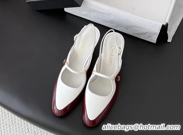 Fashion Chanel CC Logo Red Patent Leather and White Calfskin High Heeled Mules 6051501 