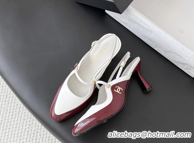 Fashion Chanel CC Logo Red Patent Leather and White Calfskin High Heeled Mules 6051501 