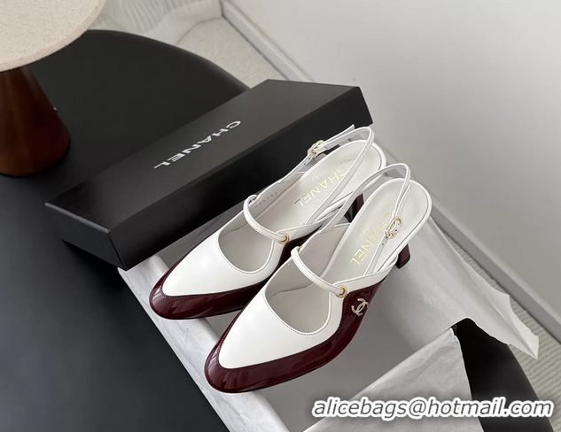 Fashion Chanel CC Logo Red Patent Leather and White Calfskin High Heeled Mules 6051501 