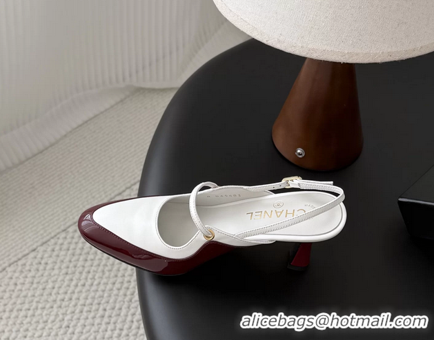 Fashion Chanel CC Logo Red Patent Leather and White Calfskin High Heeled Mules 6051501 
