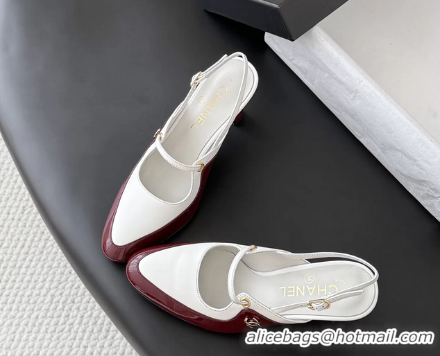 Fashion Chanel CC Logo Red Patent Leather and White Calfskin High Heeled Mules 6051501 