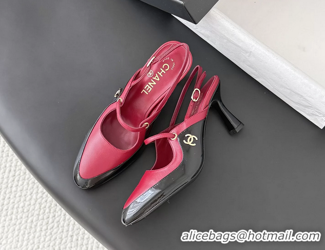 Fashion Chanel CC Logo Black Patent Leather and Red Calfskin High Heeled Mules 6051501