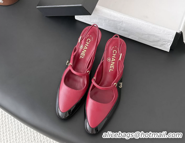 Fashion Chanel CC Logo Black Patent Leather and Red Calfskin High Heeled Mules 6051501
