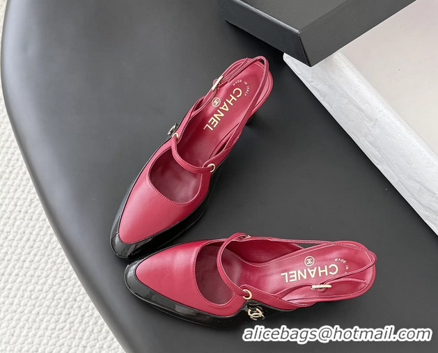 Fashion Chanel CC Logo Black Patent Leather and Red Calfskin High Heeled Mules 6051501