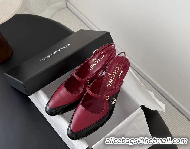 Fashion Chanel CC Logo Black Patent Leather and Red Calfskin High Heeled Mules 6051501