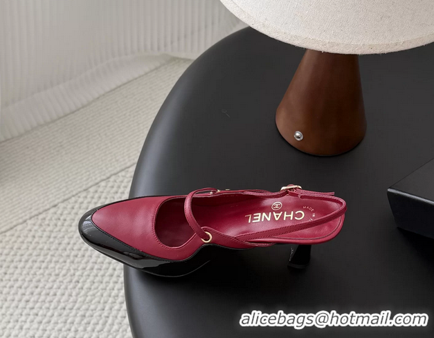Fashion Chanel CC Logo Black Patent Leather and Red Calfskin High Heeled Mules 6051501