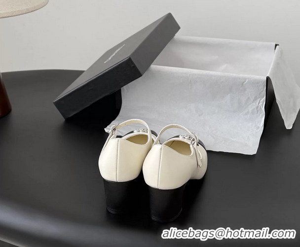 Famous Chanel CC Logo Mary Jane Ballet Pumps Cream Black Calf Leather 6051503