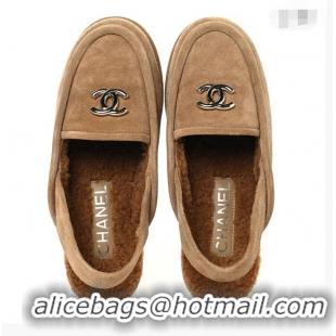 Top Quality Chanel Suede Calfskin CC Slingback Loafers CH5623 Dark Beige