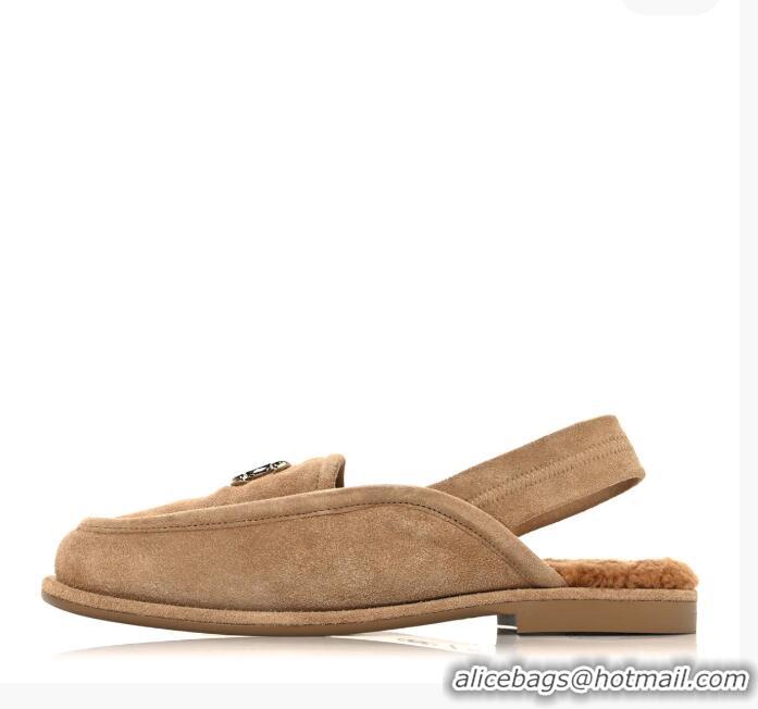 Top Quality Chanel Suede Calfskin CC Slingback Loafers CH5623 Dark Beige