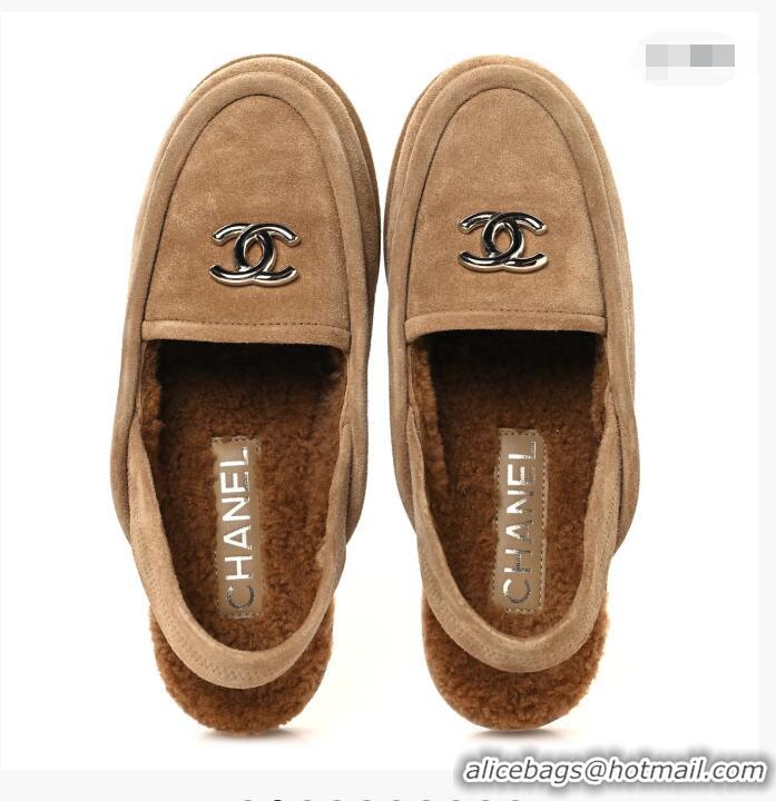 Top Quality Chanel Suede Calfskin CC Slingback Loafers CH5623 Dark Beige