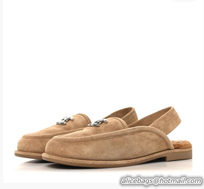 Top Quality Chanel Suede Calfskin CC Slingback Loafers CH5623 Dark Beige