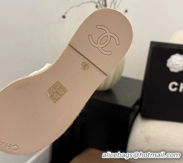 Best Price Chanel CC Crochet Flat Slides Sandals with Chain White 6051603